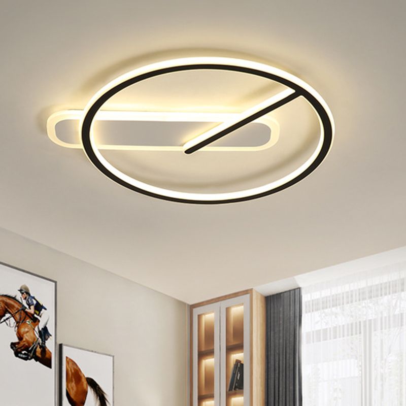 LED Parlor Semi Flush Mount Minimalistische zwarte plafondverlichting met ring en lineaire schaduw in warm/wit/3 kleurlicht