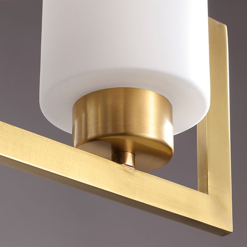 Cylindrical White Glass Shade Brass Chandelier American Style Simplicity Lighting Fixture for Living Room
