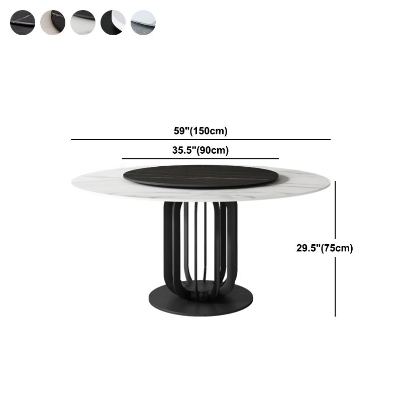 Round Stone Dining Table Modern Turntable Furniture with Pedestal Base in Matte Finish