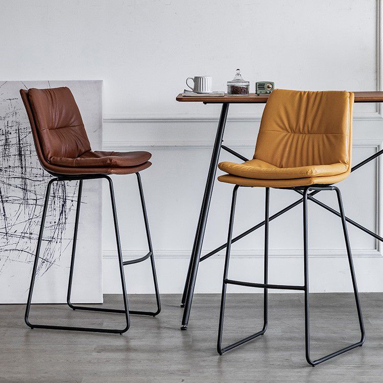 Nordic Indoor Simple Barstool Low Back Iron Tall Stool with Leather Seat