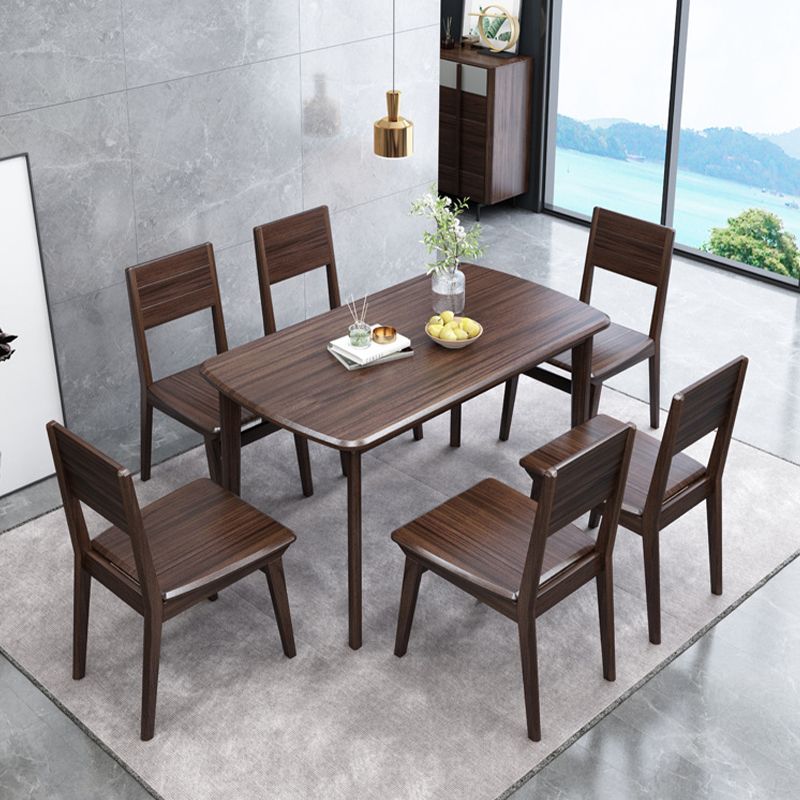 Contemporary 1/2/5/7 Pieces Furniture Rectangle Solid Wood Dining Table Set in Brown