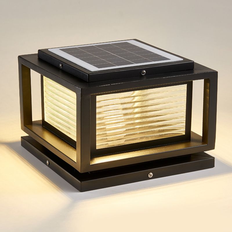 Metal Square Shape Outdoor Light Modern Style 1-Light Solar Pillar Lights in Black