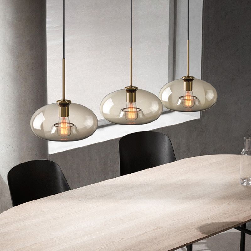 Lampada a sospensione ovale/brocca/globo fumo/cognac vetro a bulba singola luce a soffitto in grigio