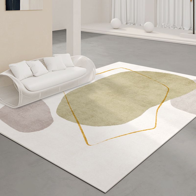 White Modern Rug Polyester Color Block Rug Non-Slip Backing Rug for Sitting Room