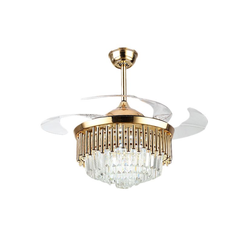 Schwarz/goldgeschichtetes Drum Lüfter Lampe postmoderne Kristall 3-Blatt-Esszimmer LED SEMI BUSCH Light, 19 "breit