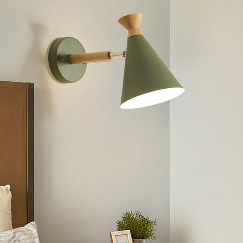 Lámpara de pared cónica de hierro contemporánea 1 ideas de iluminación de pared de bulbo con tapa de madera
