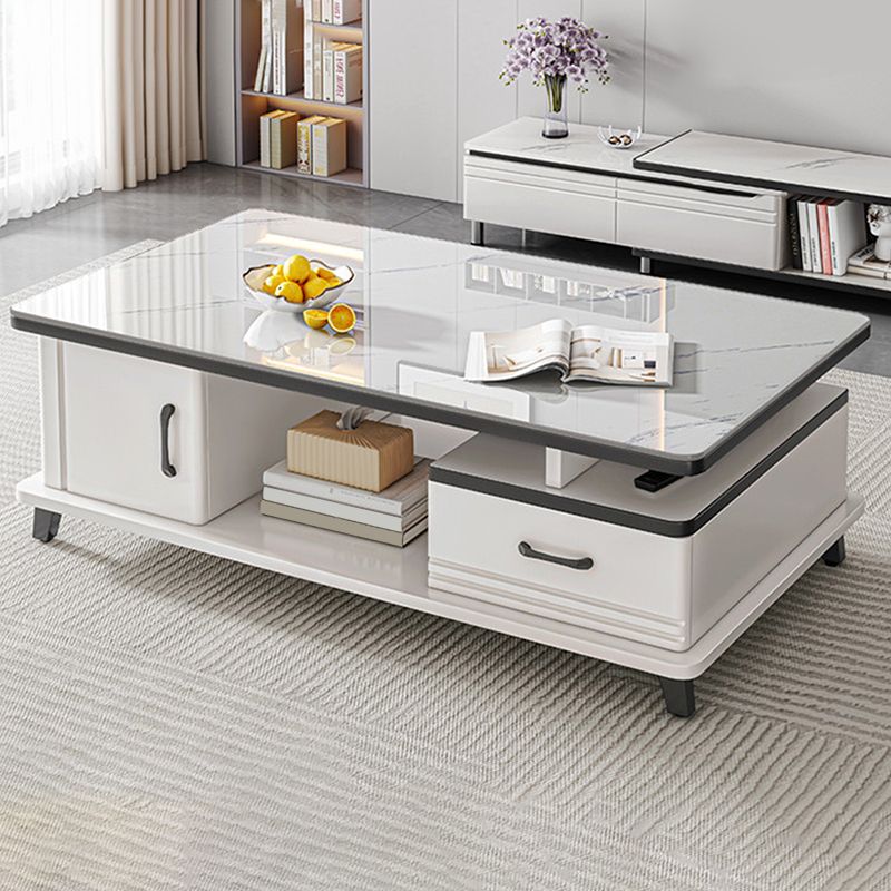 4 Legs Coffee Table Rectangle Single Stone Cocktail Table with Storage