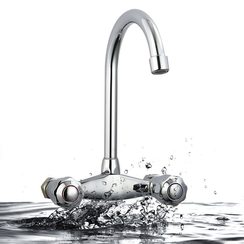 Contemporary Double Handles Kitchen Faucet Metal 2 Holds Bar Faucet