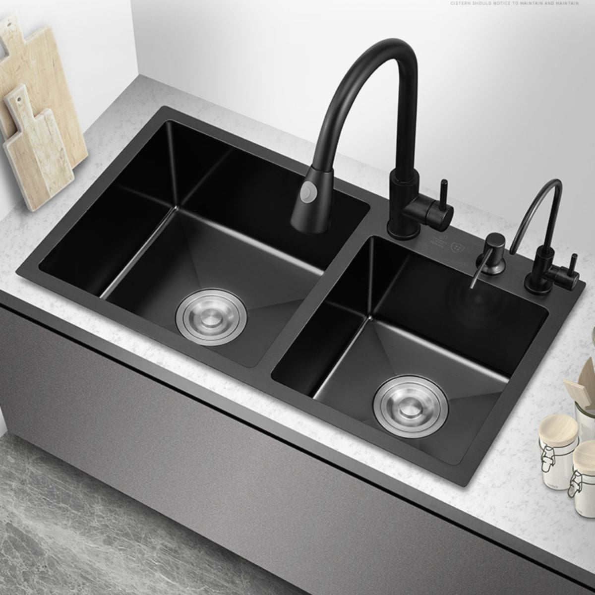 Kitchen Double Sink Stainless Steel Drop-In Kitchen Sink in Black