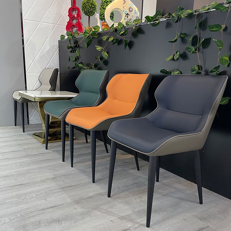 Faux Leather Armless Dining Chairs Modern Steel Legs Dining Side Chair