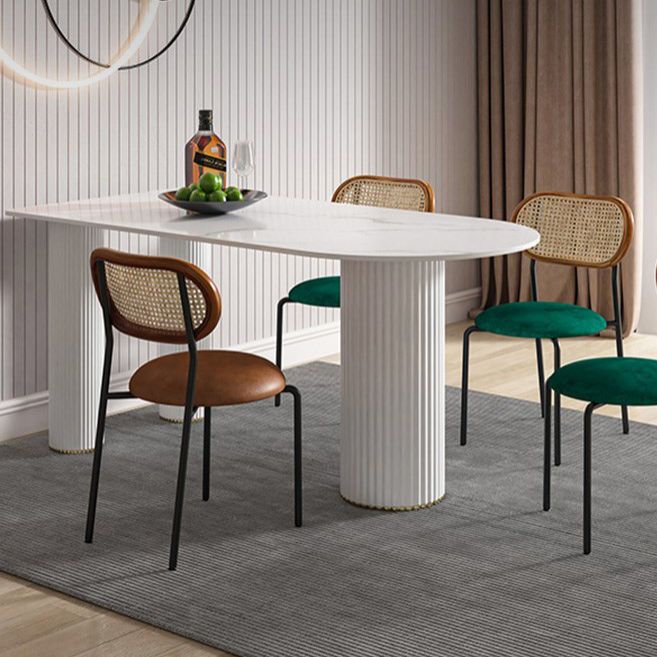 Mesa de comedor de piedra sinterizada Mesa de comedor casera moderna con base de metal