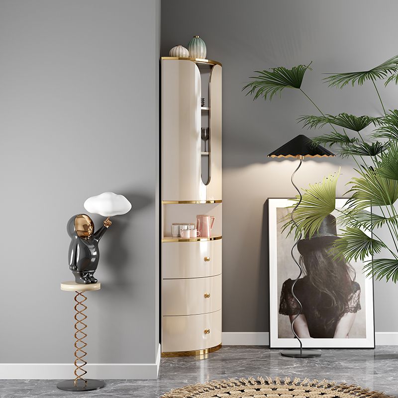 Scandinavian Bombe Accent Cabinet Solid Wood Side Cabinet in White