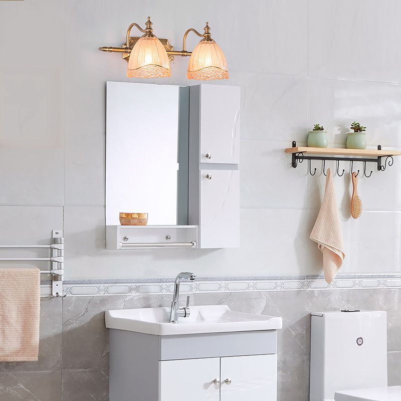 Lumière murale florale Appiculture de style moderne Verre ambrée 2/3 bulbes Vanité de salle de bain Lumière en laiton, 16,5 "/24,5" W