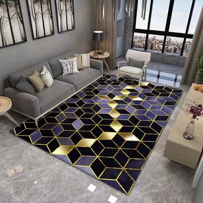 Green Cube Pattern Rug Polyester Modern Rug Washable Rug for Living Room
