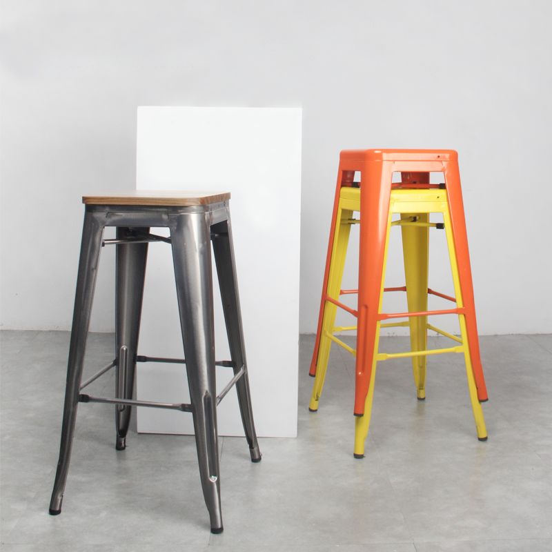 Industrial Style Metal Bar-stool with Square Iron Seat Counter Stool Kitchen Bar Bar-stool