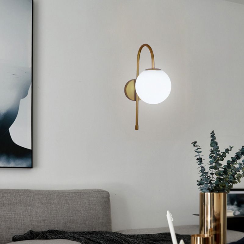 Contemporary Style Metal Wall Sconce with White Glass 1 Light Wall Lamp for Bedside