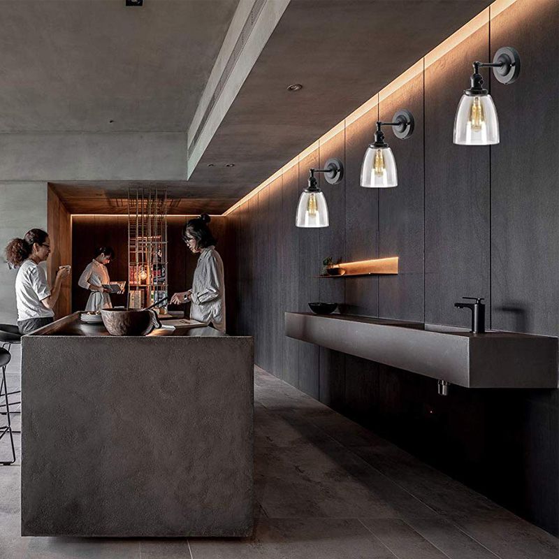 Cone Shade Coffee Shop Wall Lighting Industrial Clear Glass 1 Light Black Sconce Lamp in Black