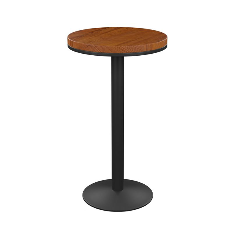 Round Wooden Pub Table Industrial Brown Bistro Bar Table with Metal Pedestal