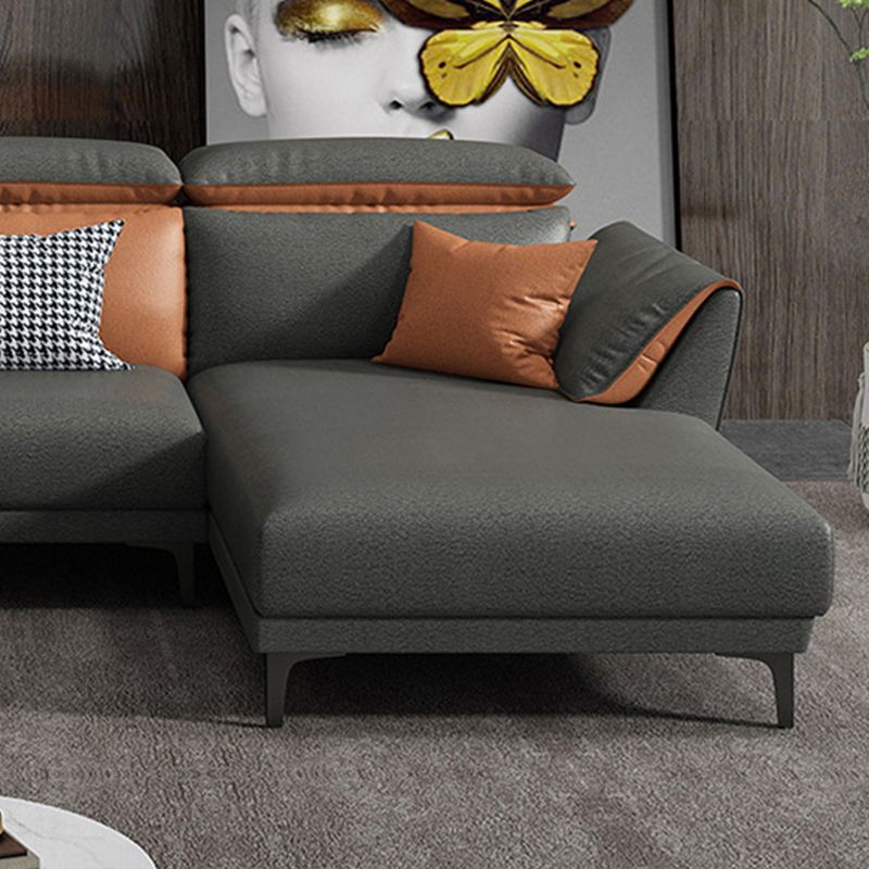 Contemporary Faux Leather Sectional with Pillow Back for 4 People