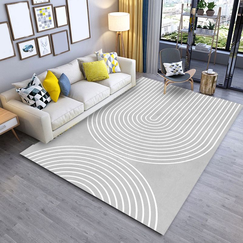 Grey Modern Carpet Polyester Line Carpet Washable Rug for Home Decor