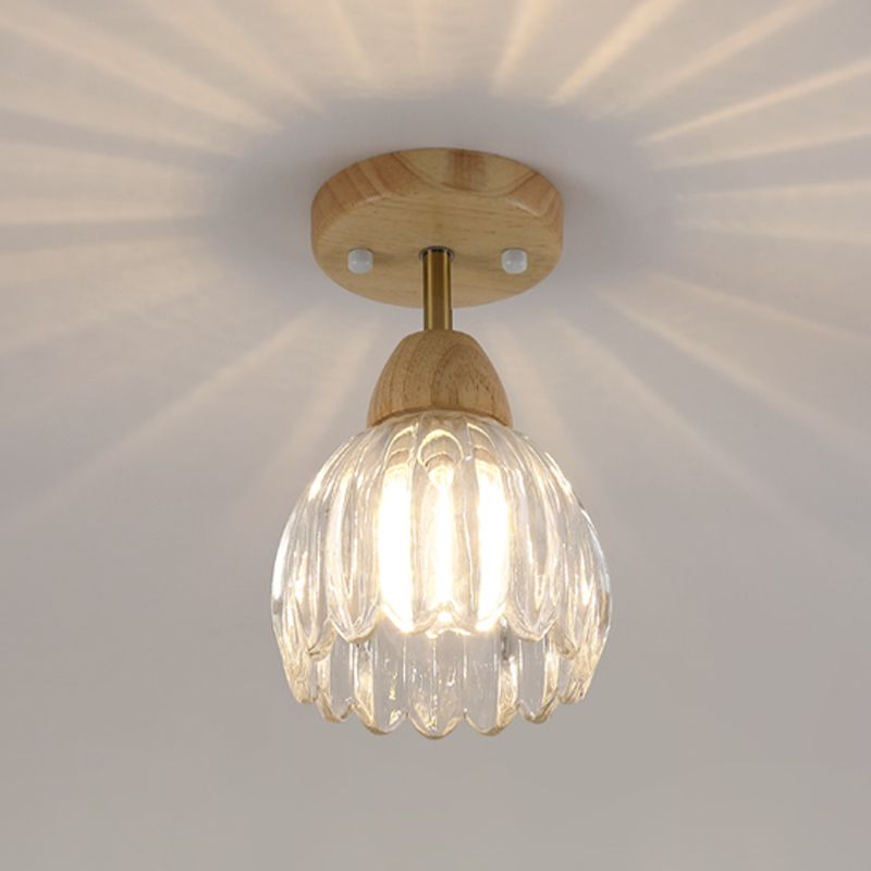 Japanese Style Ceiling Lamp Circle Shape Ceiling Light with Glass Shade for Living Room