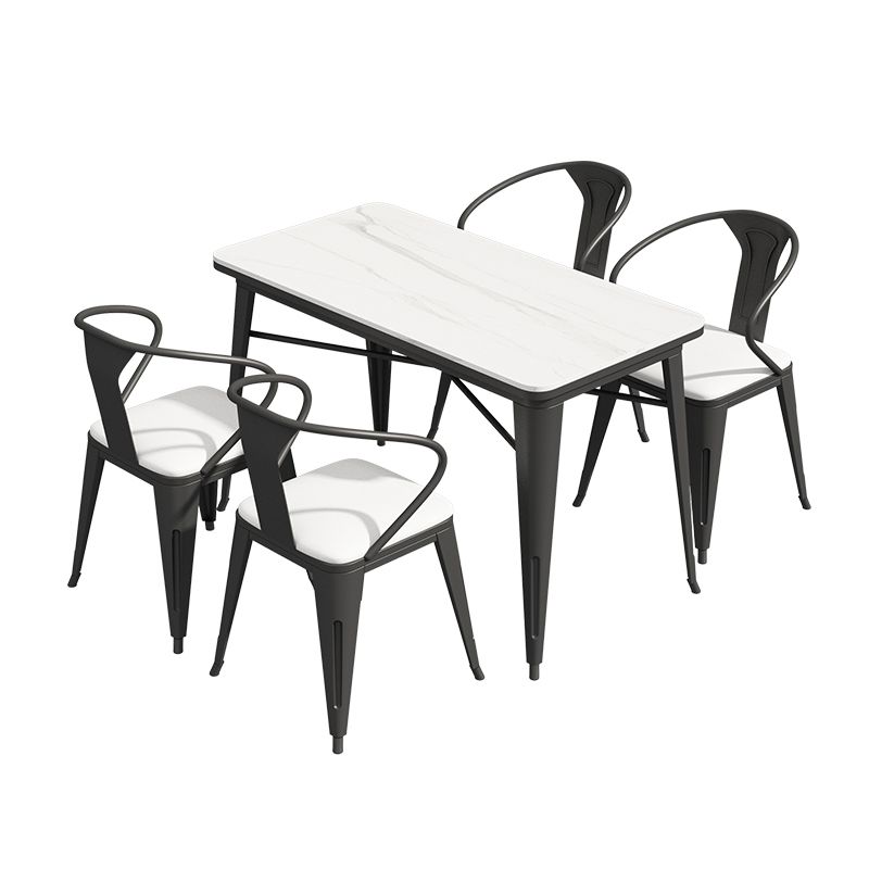 Industrialstil Sintered Stone Esstisch Weißer Tisch mit schwarzem Rahmen für Esszimmer