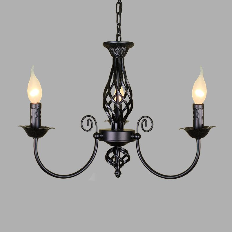 Black/White Swooping Arm Chandelier Lamp Traditional Metal 3/4/5 Lights Living Room Hanging Light