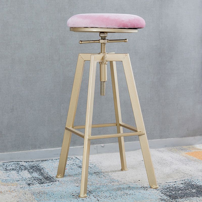 Backless Upholstered Bar Stool Metal Adjustable Height Bar Stool with Gold Legs