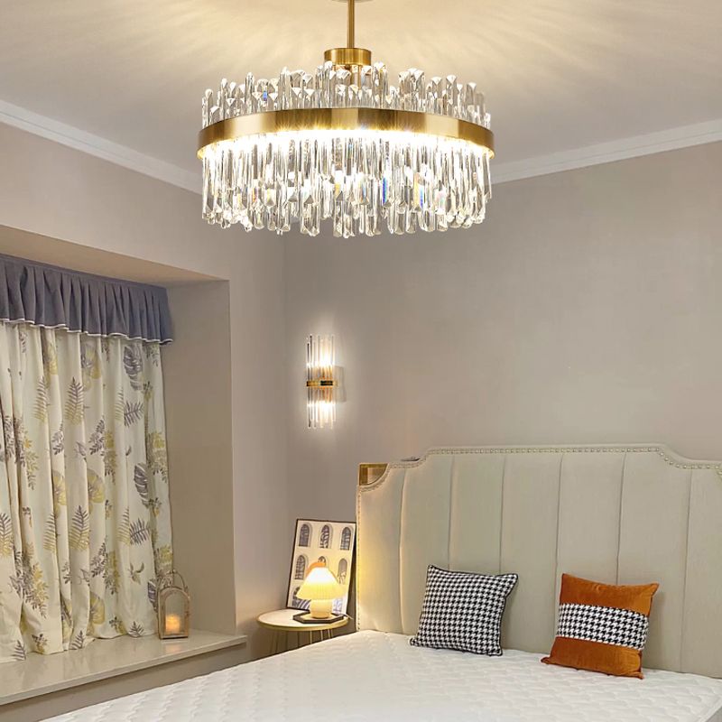 Round Shape Hanging Lights Crystal LED Chandelier in Gold for Living Room