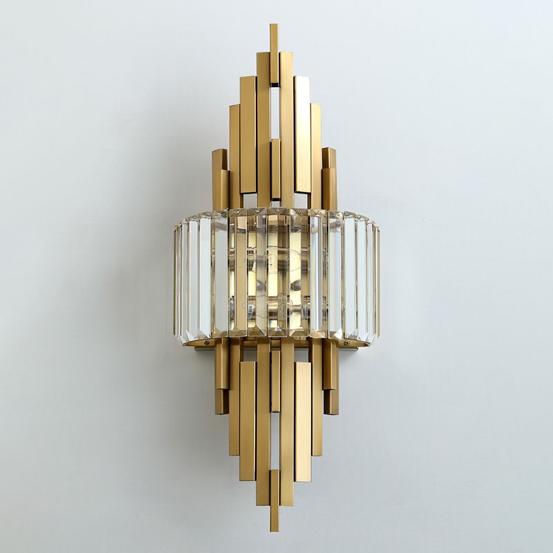 Brass Geometric Wall Sconce in Modern Creative Style Wrought Iron Wall Lamp with Crystal Shade