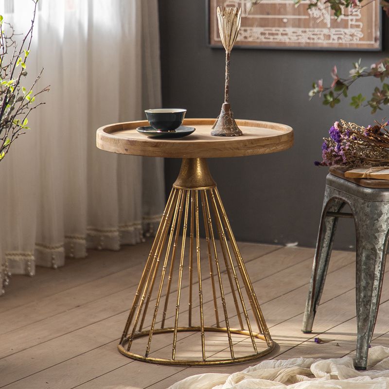 French Country Frame End Table Antique Brass Solid Wood Side Table