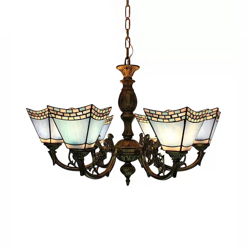 Lampadari per sale da pranzo con catena, 6 luci geometriche sospeso con stile in vetro tiffany in stile tiffany