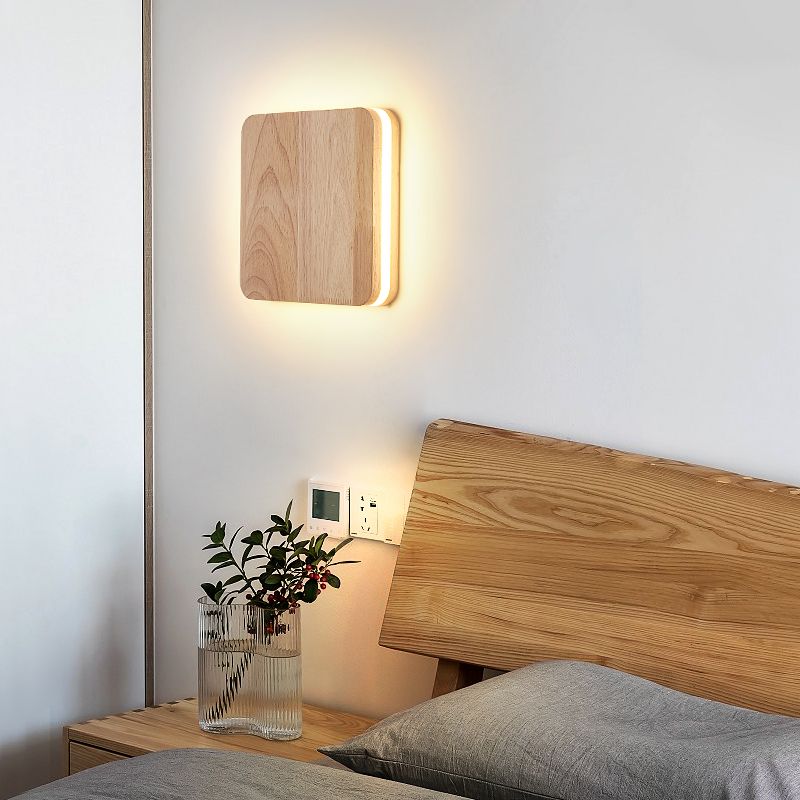 Modern Wall Sconce, illuminazione montata in legno giapponese a 1 luce per camera da letto