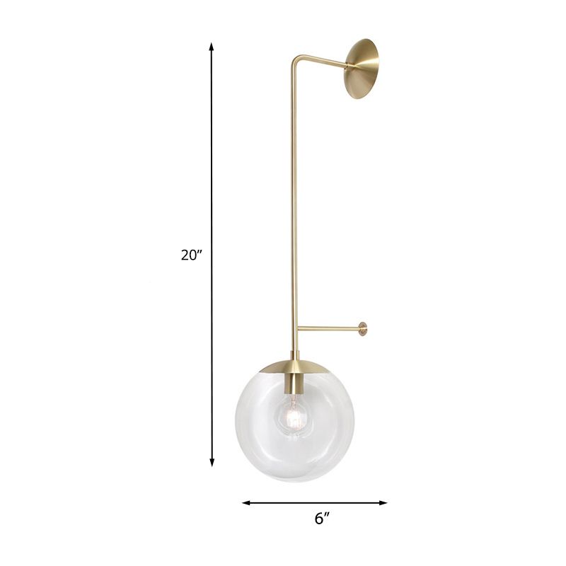 Lampe murale rétro Globe 1-Light transparent / verre blanc Shade Mury Light en laiton / noir pour le salon