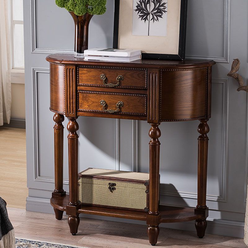 Solid Wood Half Moon Console Table 35.43-inch Tall Accent Table with 2 Drawers