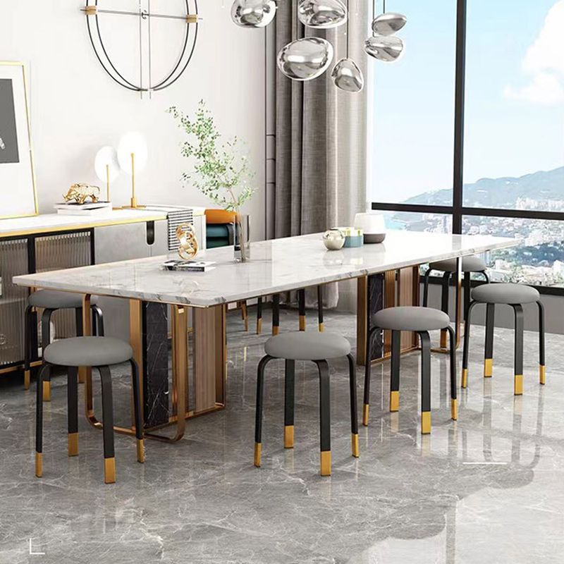 Modern Ottoman Fabric Upholstered Solid Color Metal Frame Round Ottoman