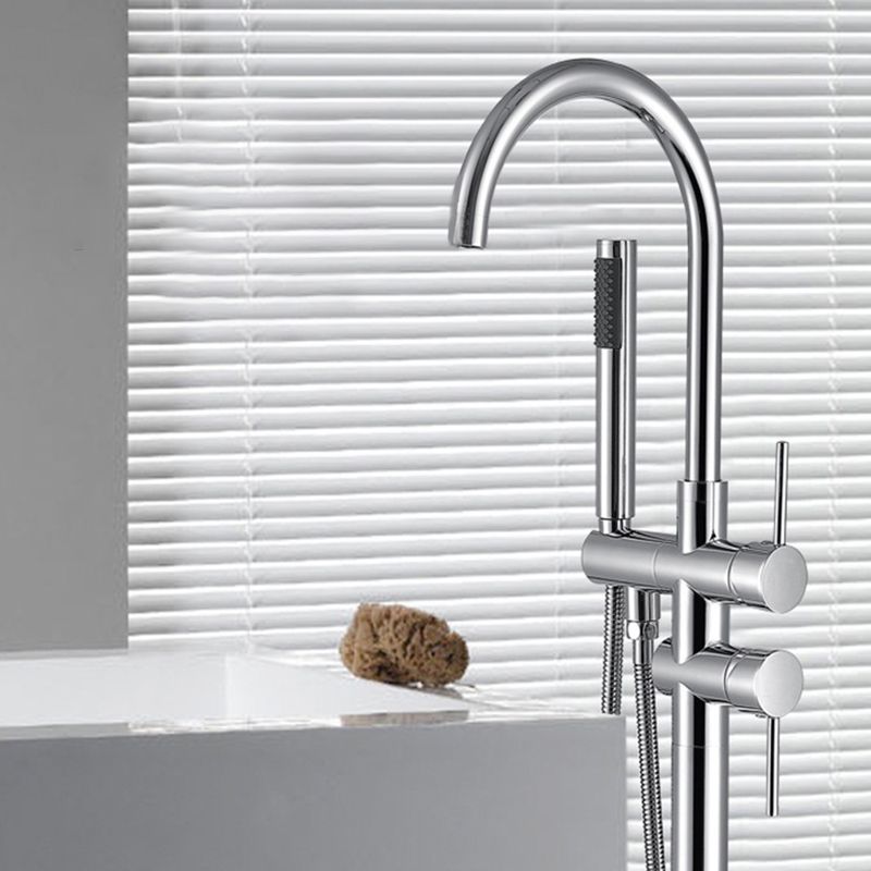 Floor Mounted Copper Freestanding Tub Filler Simple High Arc Freestanding Tub Filler Trim