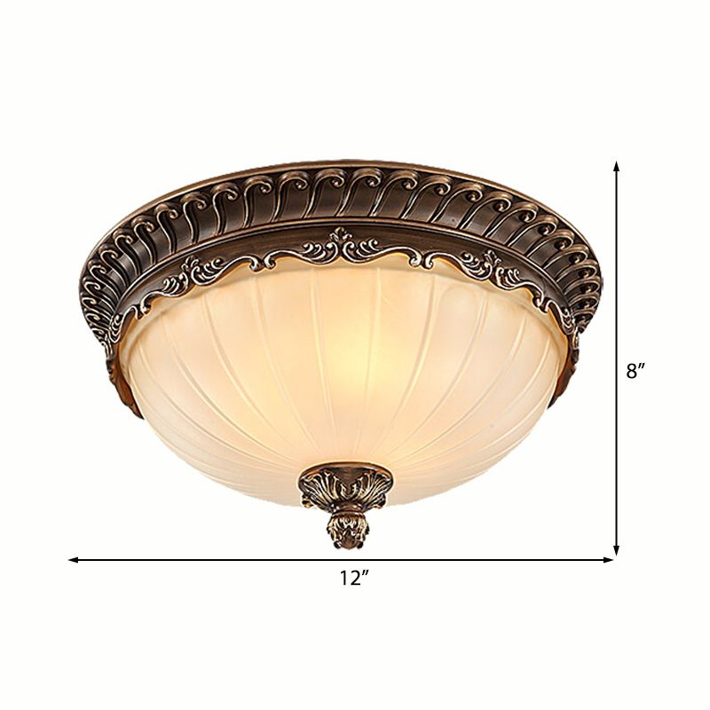 Lampada da soffitto in bronzo tradizionale con ciotola paralume in vetro smerigliato, 12"/14"/19" largo