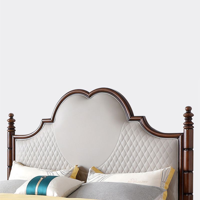 84.65 inch Wide Victorian Bed Frame Rubberwood Standard Bed with Upholstered Headboard