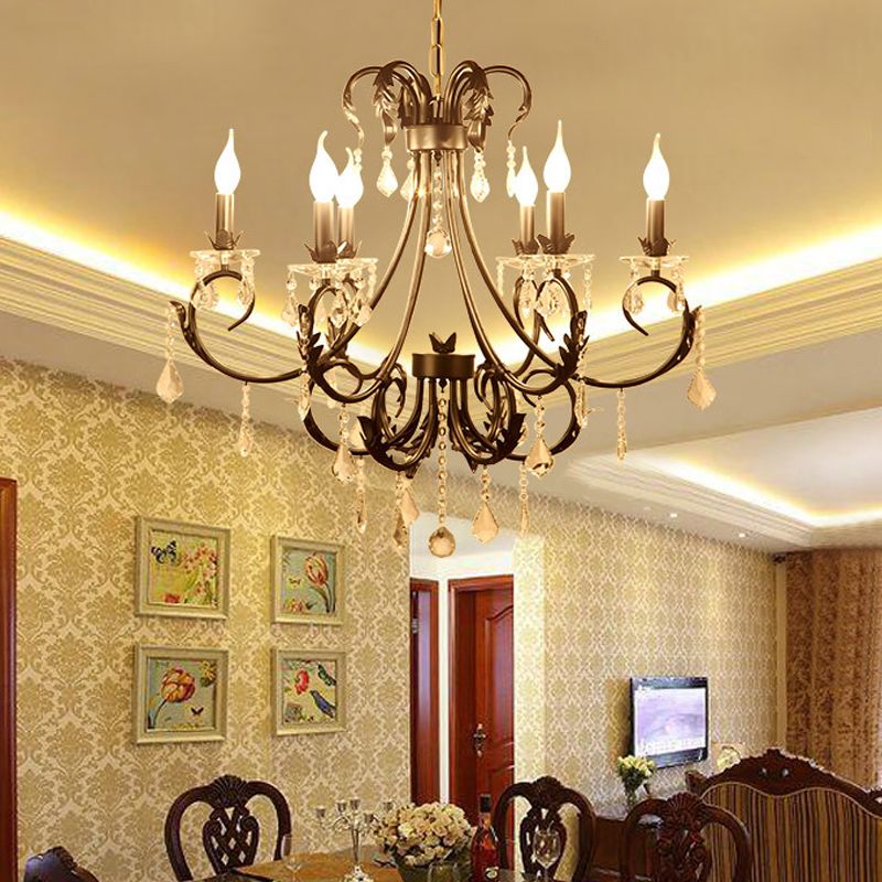 6/8 Bulbos Candelier Candelier Nordic Crystal Hanging Techo Luz en negro para sala de estar