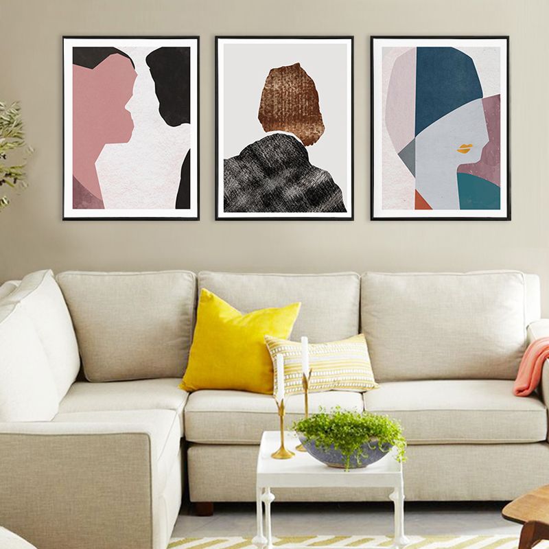Scandinavian Style Man Print Canvas Pink Figure Illustration Painting Art, Set of Three