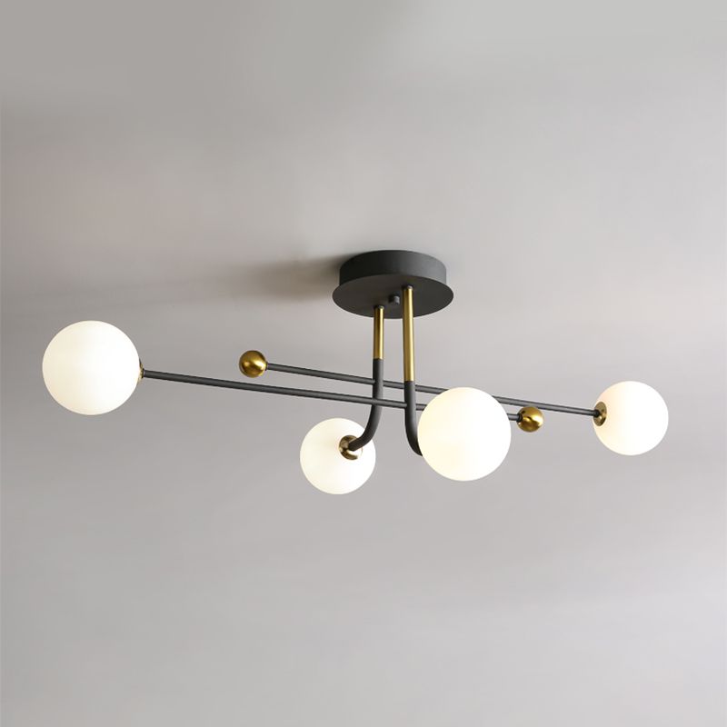 Glass Round Ceiling Light Fixture Modern Style Semi Flush Ceiling Light