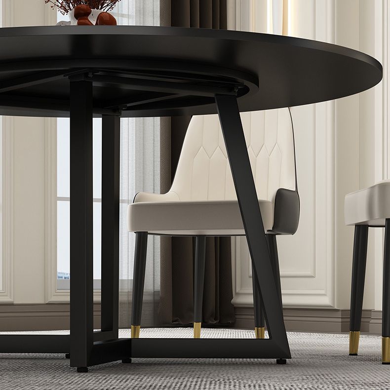 Round Sintered Stone Dining Table Modern Furniture with Double Pedestal for Home