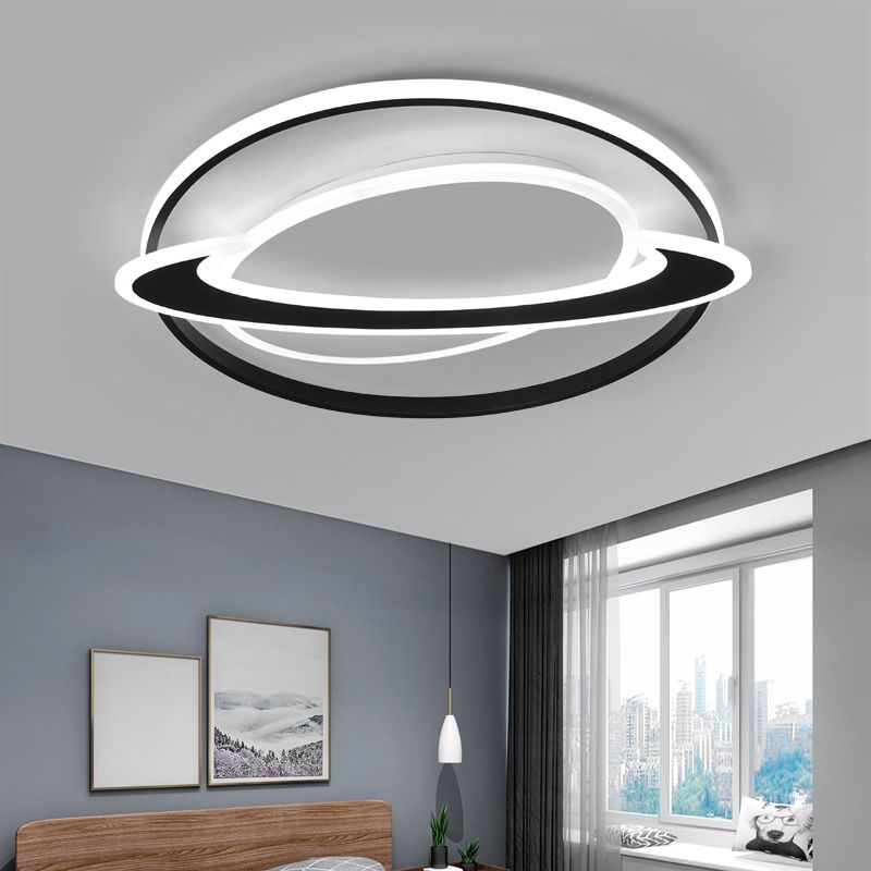 Ringed Planet Bedroom Ceiling Flush Light Acrylic Nordic LED Flush Mount Fixture in Black-White
