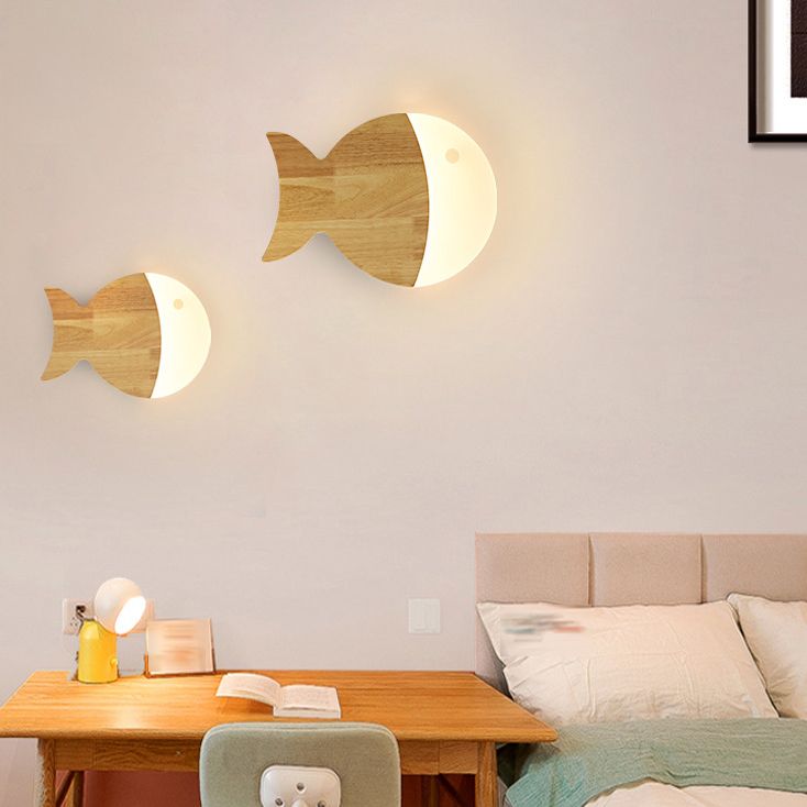 1 application de mur de poisson clair éclairage mural en bois de style moderne pour chambre à coucher