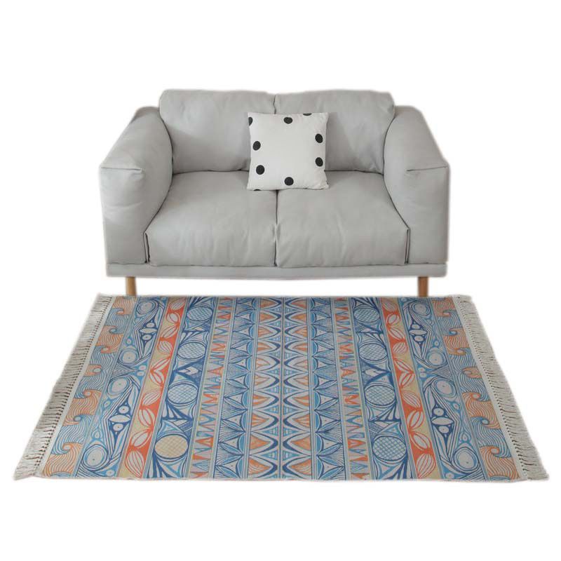 Tapis de décoration de décoration de maison marocaine multi-couleurs multi-couleurs Tottem en coton Mélange de coton facile à cuire en soins avec frange