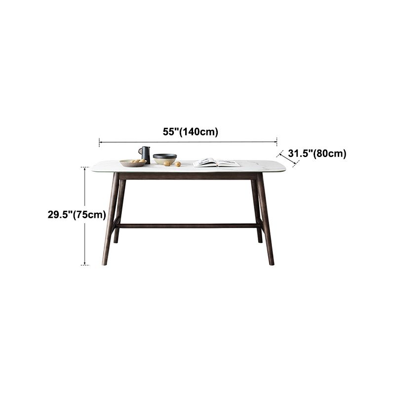 Modern Rectangular Dining Table White Top Dining Table with Wood Trestle Base