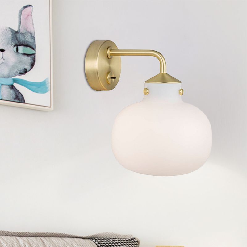 1 bol balkon muurbevestiging licht postmoderne koperen muur sconce met langwerpige melk witte glazen schaduw