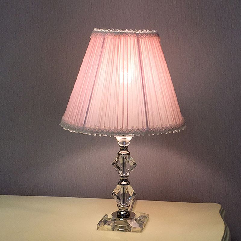 Candlestick slaapkamer bureau licht klassiek helder kristal 1-head roze nachtkastje lamp met geschulpte/taps toelopende schaduw