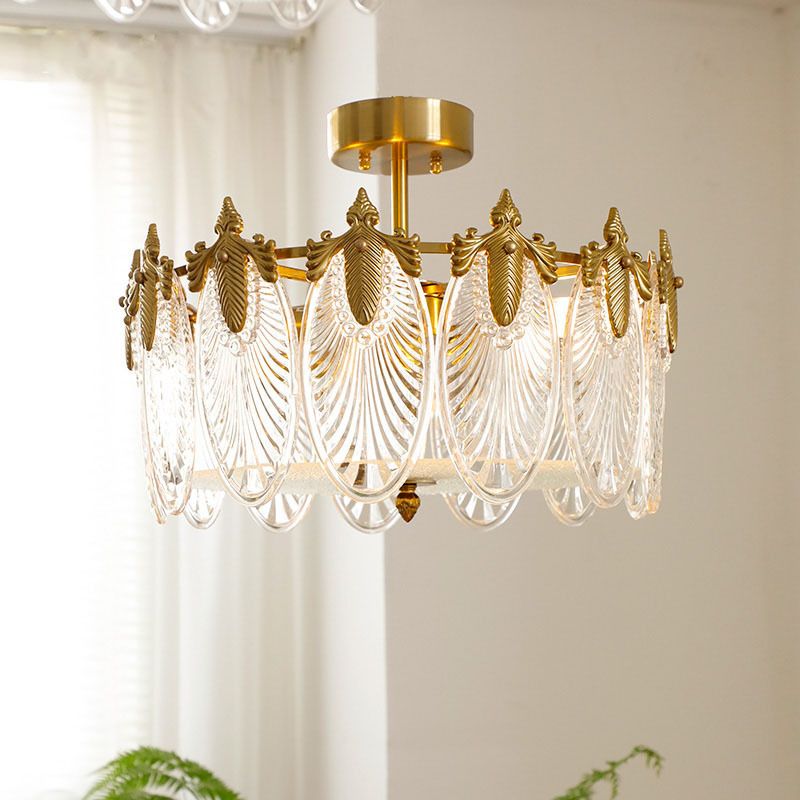 Modern Ceiling Lamp Golden Flush Mount Light Fixture with Glass Shade for Bedroom